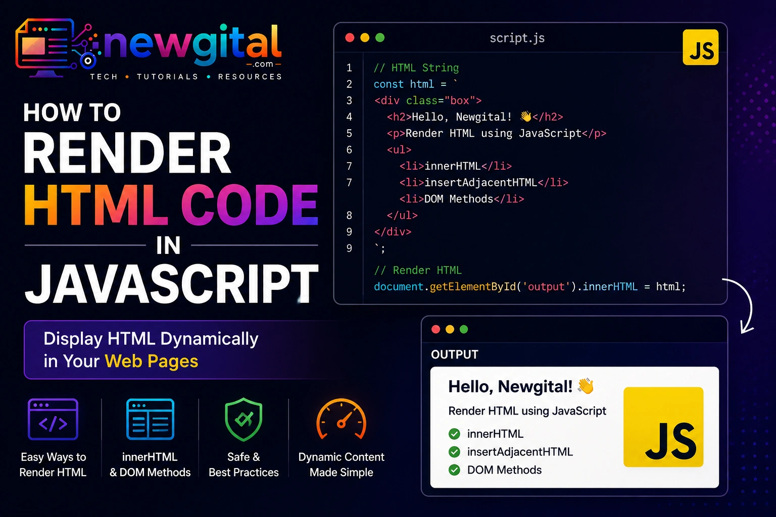 How to render HTML Code in JavaScript? how to render html code in javascript featured image